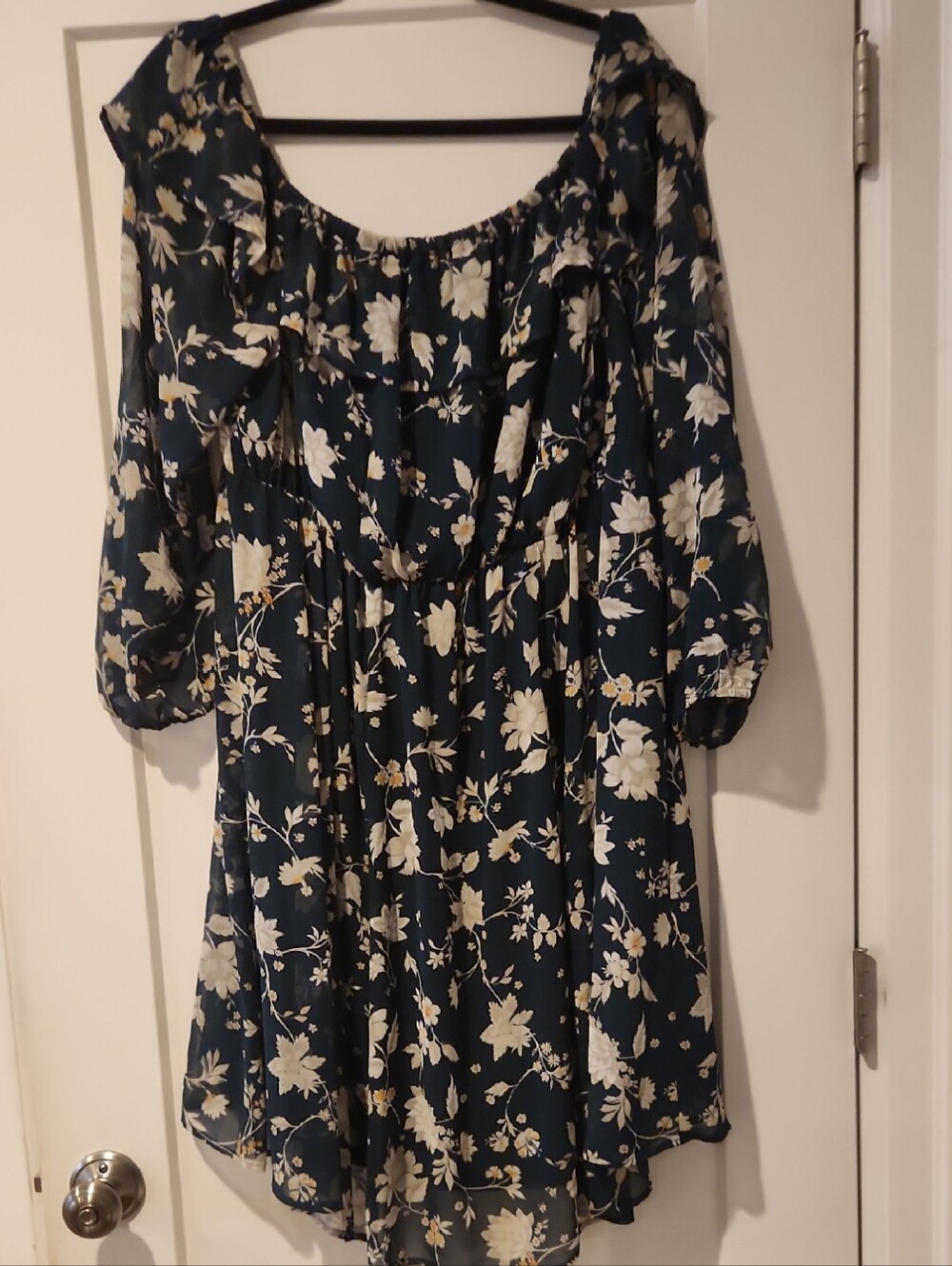 torrid Dark Teal Floral Long Sleeve Off-Shoulder Dress